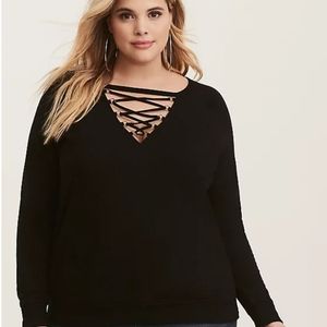 Black Torrid lace up sweater